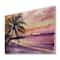 Designart - Pink and Purple Palm Beach Sunset - Nautical & Coastal Print on Natural Pine Wood